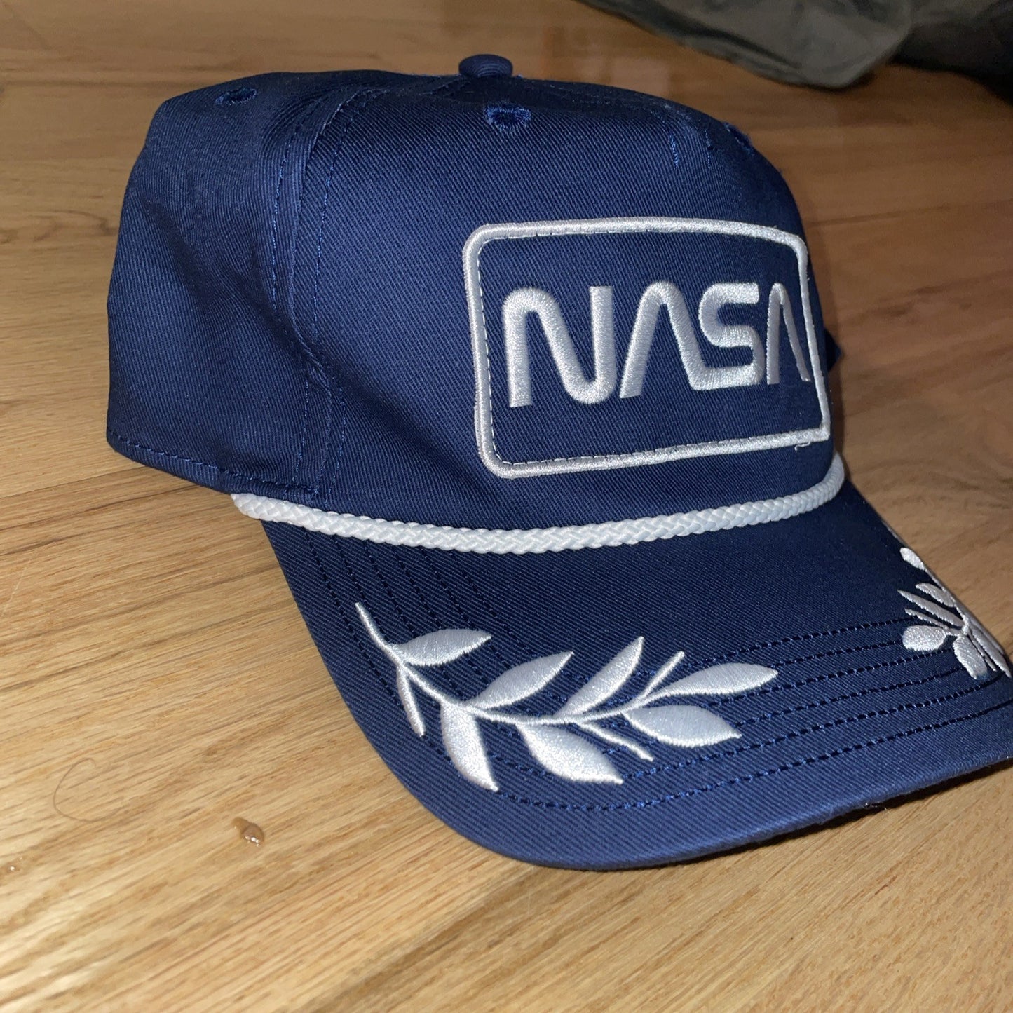 NASA Hat/Cap by MAD ENGINE Snapback Navy Blue Embroidered Leaves OSFM