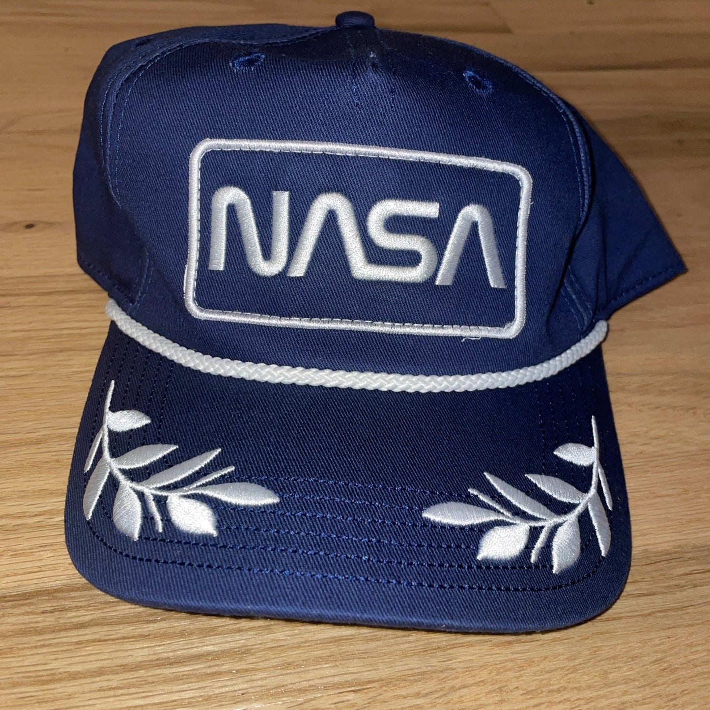 NASA Hat/Cap by MAD ENGINE Snapback Navy Blue Embroidered Leaves OSFM