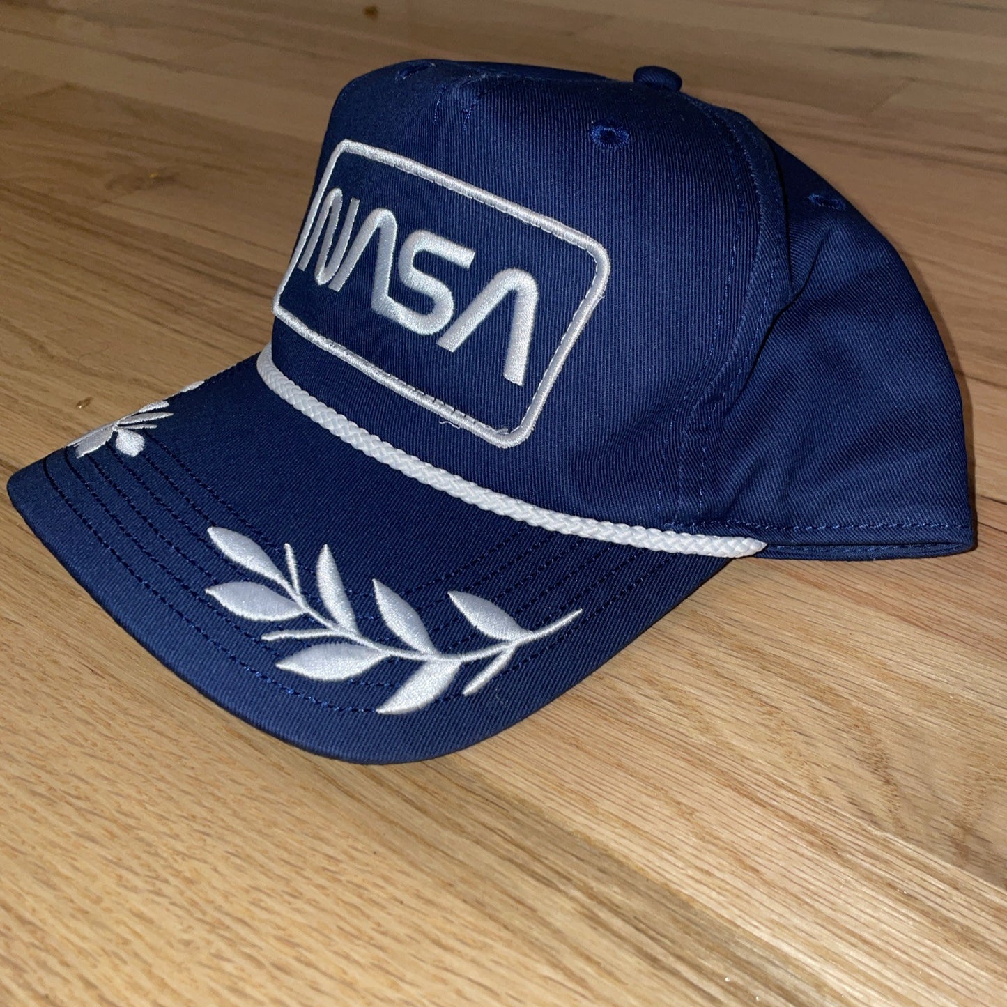 NASA Hat/Cap by MAD ENGINE Snapback Navy Blue Embroidered Leaves OSFM