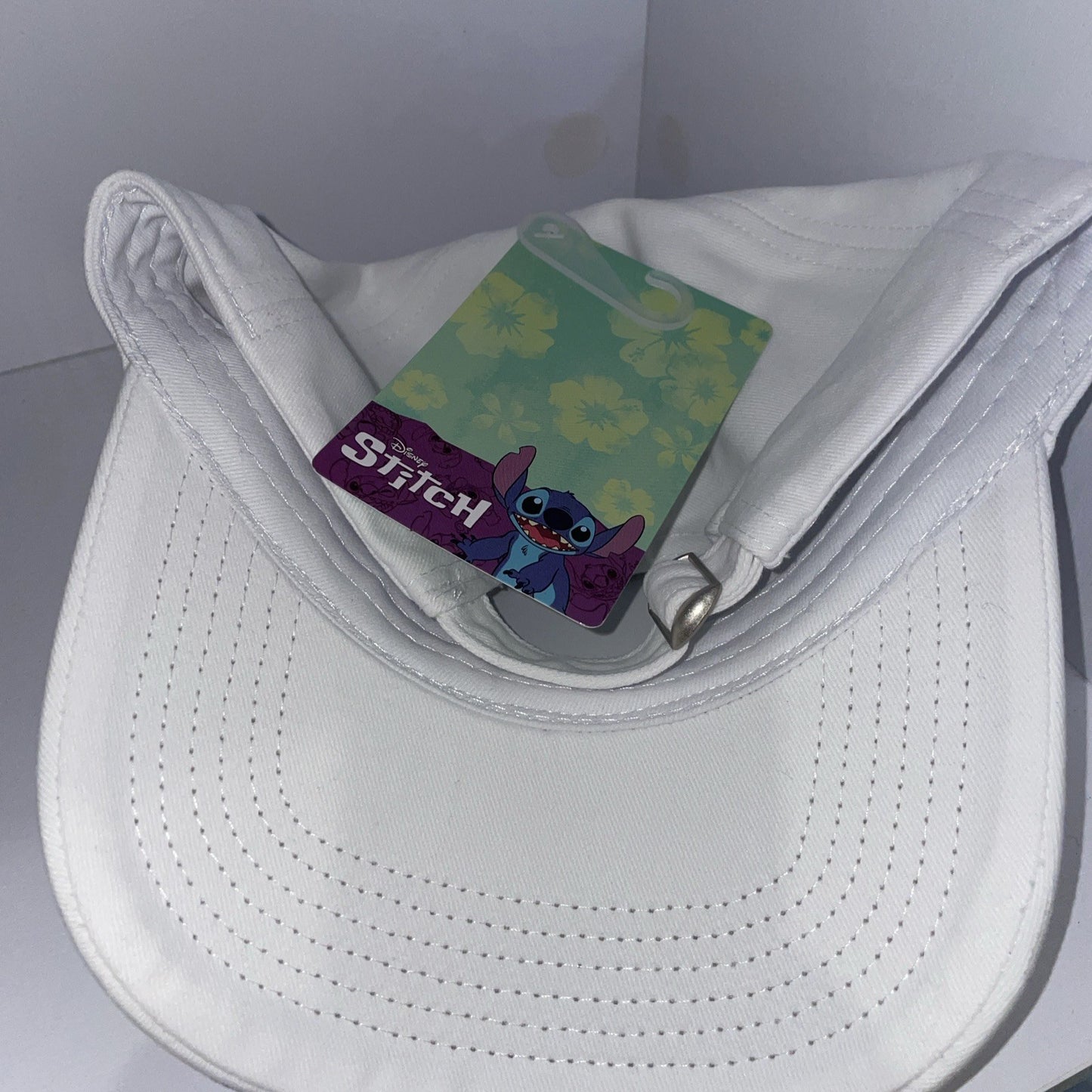 Disney Stitch White Cap Hat Back Strap Adult OS NWT Blue Embroidered