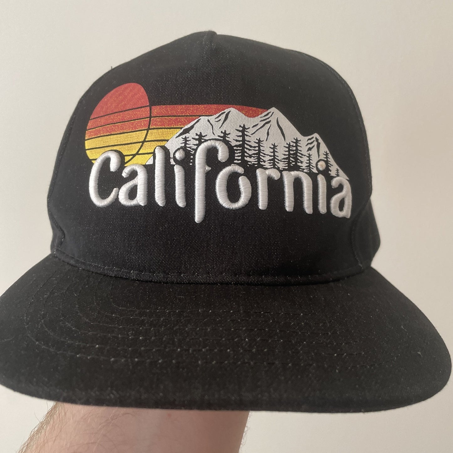 California Sunset with Mountains Embroidered Baseball Cap Black Snapback Hat