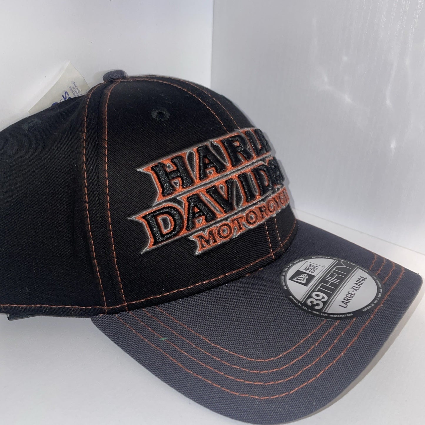 NEW ERA 39THIRTY Harley Davidson Men Stretch Fit Black Orange Baseball Hat L-XL