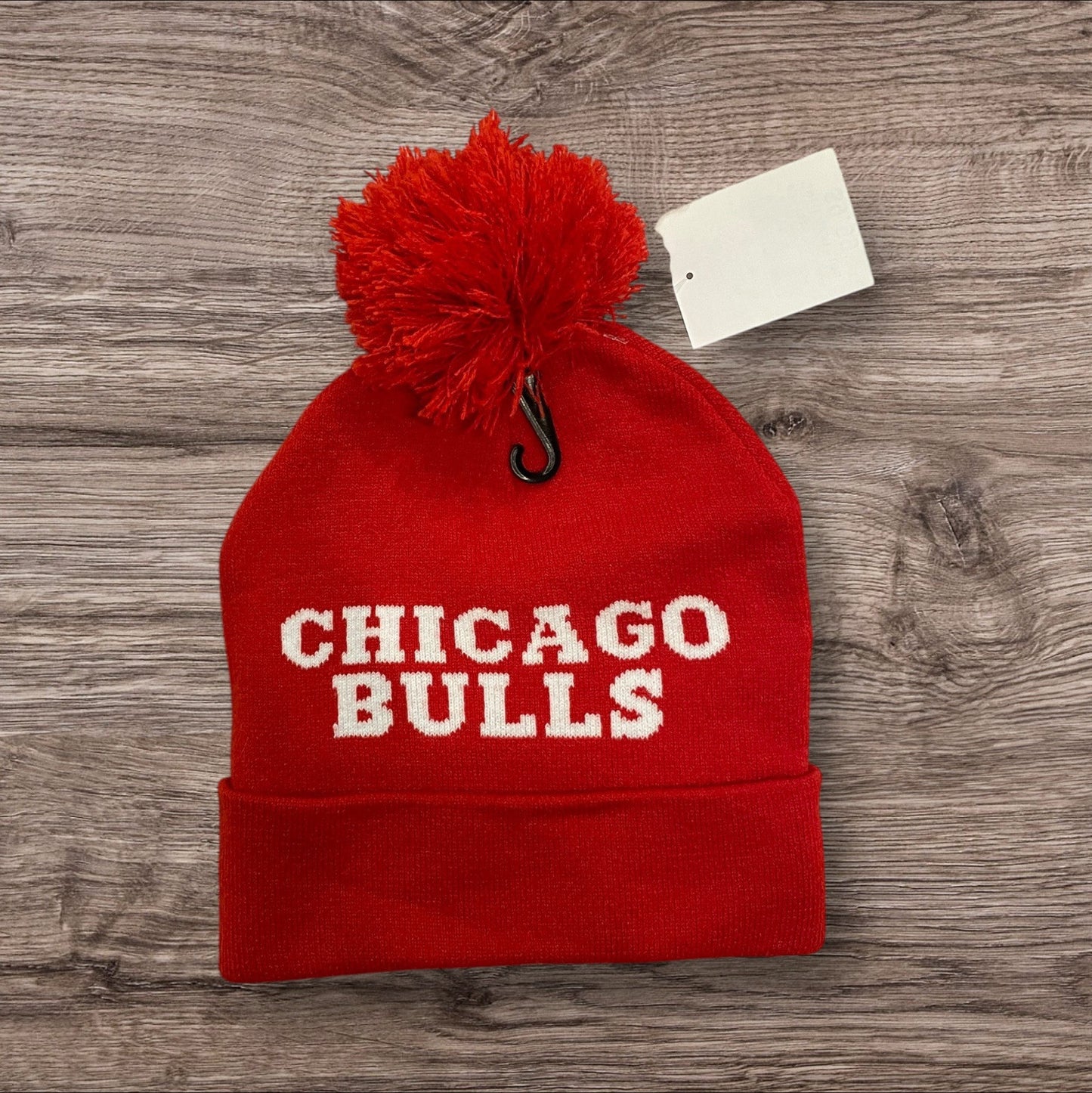 Chicago Bulls Knit Beanie Hat w/Cuff & Pom Pom Red 100% Acrylic NBA OS w/ Tag