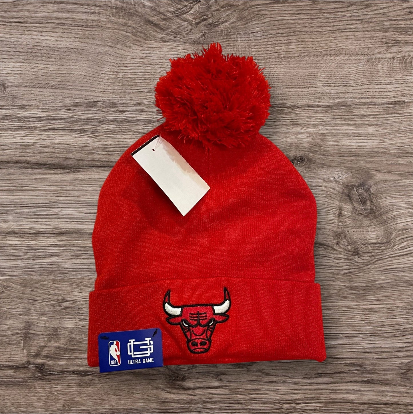 Chicago Bulls Knit Beanie Hat w/Cuff & Pom Pom Red 100% Acrylic NBA OS w/ Tag